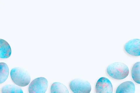 Background blue chicken easter eggs. White background. Place for text. Stock Photos