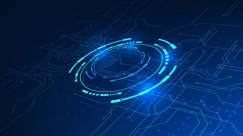 Background blue mechanical circuit and digital particle trails, representin.. 库存插图