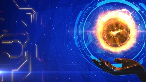 Background blue seamless loop energy ball hand hitech scify Stock Footage 107520883