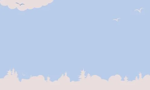 Background with blue sky and clouds, soaring birds, forest, vector basis for  Stock Illustration