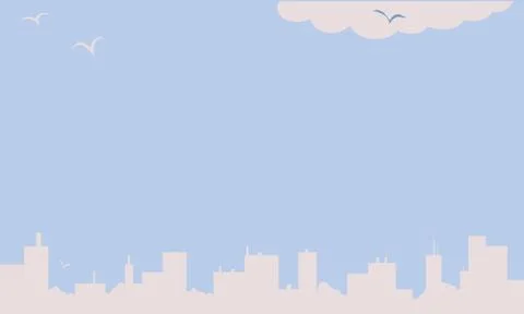 Background with blue sky and clouds, soaring birds, forest, vector basis for  Stock Illustration