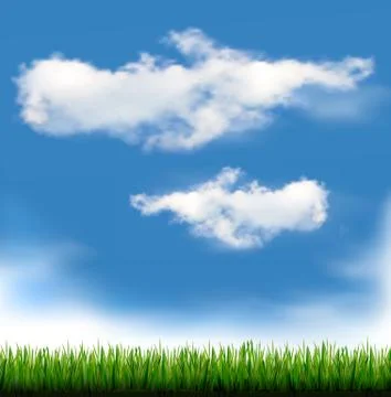 Background with blue sky and grass. vector. Stock Illustration