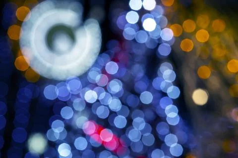 Background blurred abstraction of colored lanterns and decorations. bokeh tex Stock Photos