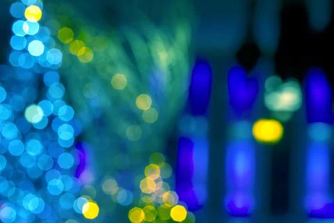 Background blurred abstraction of colored lanterns and decorations. bokeh tex Stock Photos