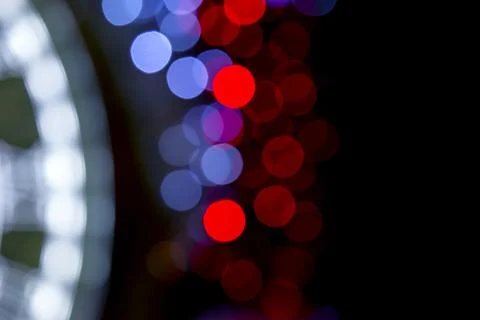 Background blurred abstraction of colored lanterns and decorations. bokeh tex Stock Photos