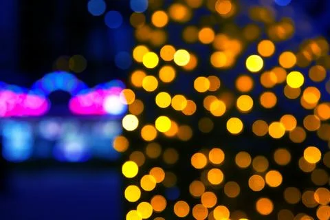 Background blurred abstraction of colored lanterns and decorations. bokeh t.. Stock Photos
