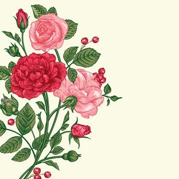 Background with a bouquet of roses. Illustrazione stock