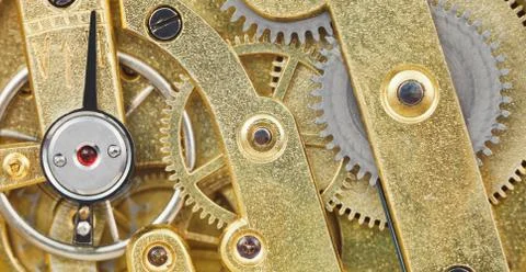 Background from brass mechanical clock movement Foto stock