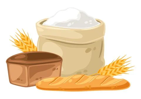Background with bread and all for baking. Image for bakeries and groceries Stock Illustration