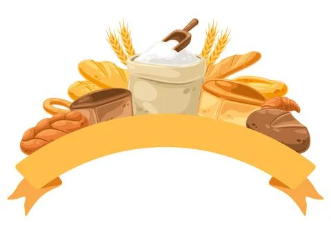 Background with bread and all for baking. Image for bakeries and groceries Stock Illustration