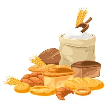 Background with bread and all for baking. Image for bakeries and groceries Stock Illustration