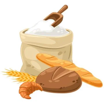 Background with bread and all for baking. Image for bakeries and groceries Stock Illustration