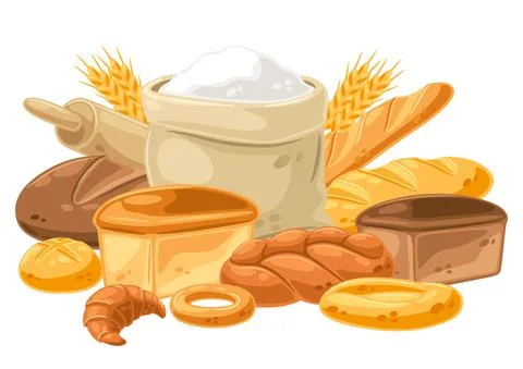 Background with bread and all for baking. Image for bakeries and groceries Stock Illustration