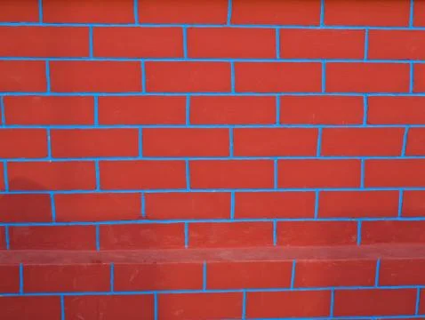 Background of brick wall  with a light blue mortar 스톡 사진