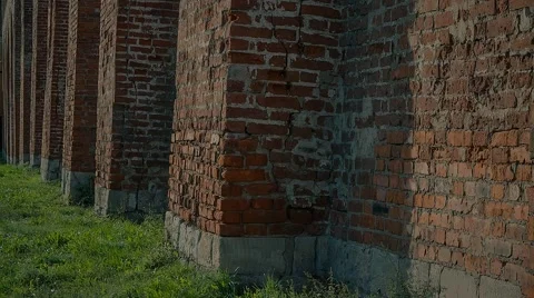 Background, brickwork, wall, green grass, Passage camera bottom to top Видео 55806089