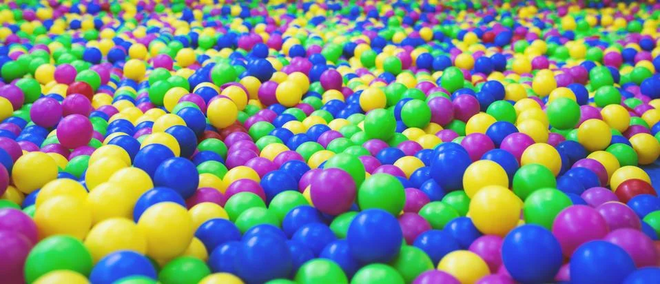 Background from bright multi-colored plastic balls 스톡 사진