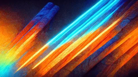 Background of bright orange blue neon rays and colorful glowing lines Stock Illustration