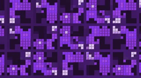Background with bright pixel pattern changing in squares. Motion. Stylish pixel Stock Illustration