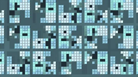 Background with bright pixel pattern changing in squares. Motion. Pixel retro Stock Illustration