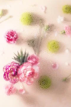 Background from bright spring flowers in full bloom. Stock Photos