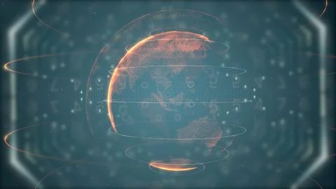 Background for broadcasting. Abstract 3d render planet and candlestick chart Stock Illustration