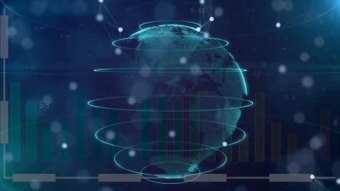 Background for broadcasting. Abstract 3render planet and candlestick chart Stock Illustration