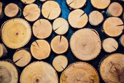 Background brown wood is cut stack together. Stock Photos