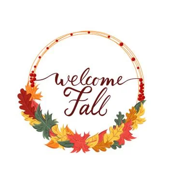 Background with the brush phrase welcome fall and leaves Stock Illustration