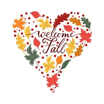 Background with the brush phrase welcome fall and leaves Stock Illustration