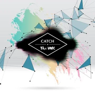 Background with brush stroke, blot, triangular grid and label Stock Illustration