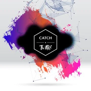 Background with brush stroke, blot, triangular grid and label Stock Illustration