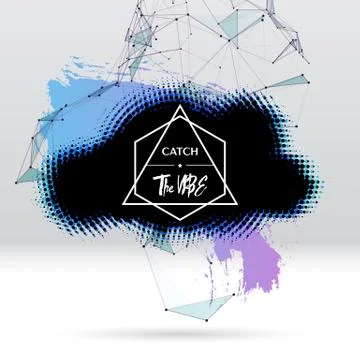 Background with brush stroke, blot, triangular grid and label Stock Illustration
