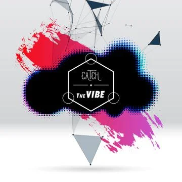Background with brush stroke, blot, triangular grid and label Stock Illustration