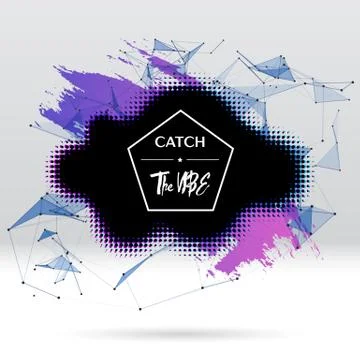 Background with brush stroke, blot, triangular grid and label Stock Illustration