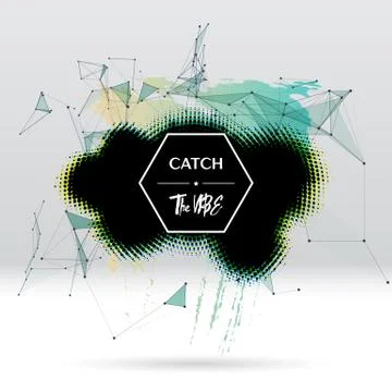 Background with brush stroke, blot, triangular grid and label Stock Illustration