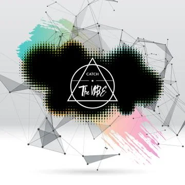 Background with brush stroke, blot, triangular grid and label Stock Illustration