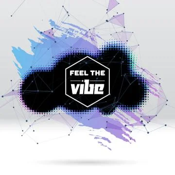 Background with brush stroke, blot, triangular grid and label Stock Illustration