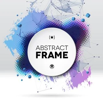 Background with brush stroke, blot, triangular grid and frame Illustrazione stock