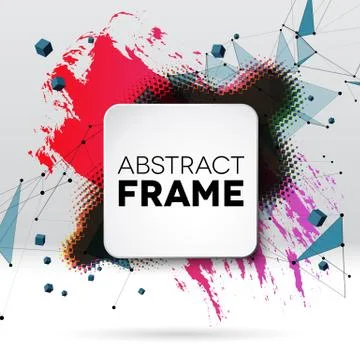 Background with brush stroke, blot, triangular grid and frame Illustrazione stock