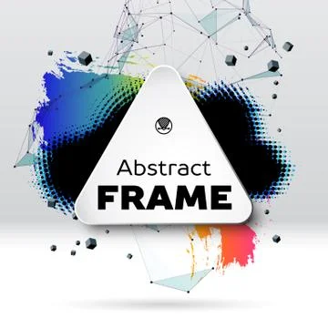 Background with brush stroke, blot, triangular grid and frame Stock Illustration