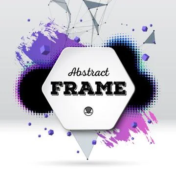 Background with brush stroke, blot, triangular grid and frame Stock Illustration