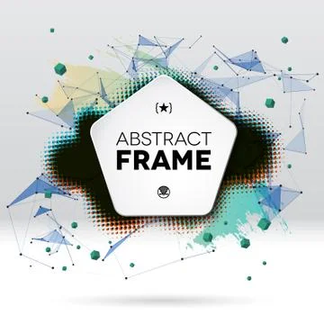 Background with brush stroke, blot, triangular grid and frame Stock Illustration
