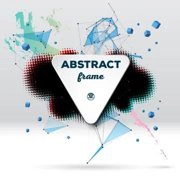 Background with brush stroke, blot, triangular grid and frame Stock Illustration