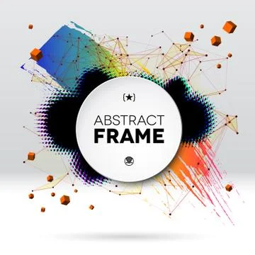 Background with brush stroke, blot, triangular grid and frame Stock Illustration
