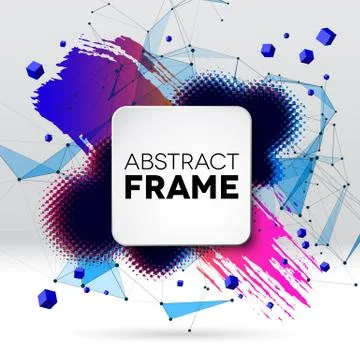 Background with brush stroke, blot, triangular grid and frame Stock Illustration