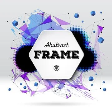 Background with brush stroke, blot, triangular grid and frame Stock Illustration