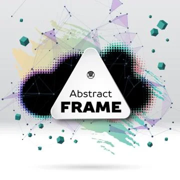 Background with brush stroke, blot, triangular grid and frame Stock Illustration