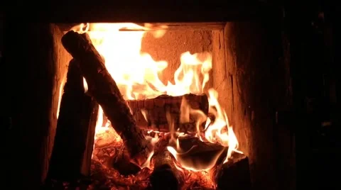 Background with burning firewood and coal in the stove Stock Footage 201813736