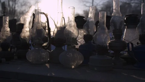 Background burning kerosene lamp, concept lighting Stock Footage 87871250