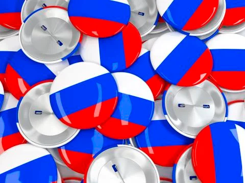 Background with button badges with flag of Russia. 3d render Stock Illustration